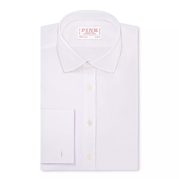 White Slim Fit Formal Double Cuff Ramses Poplin Shirt
