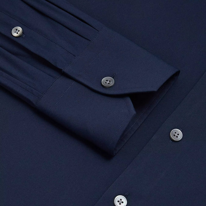 Navy Blue Slim Fit Stretch Plain Poplin Formal Shirt