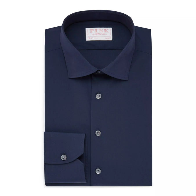 Navy Blue Slim Fit Stretch Plain Poplin Formal Shirt