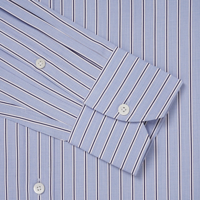 Blue & Navy Slim Fit Regent End on End Stripe Formal Shirt