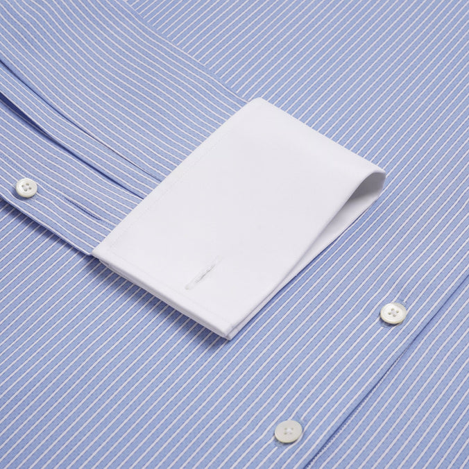 Pale Blue & White Slim Fit Double Cuff Dandy Stripe Formal Shirt