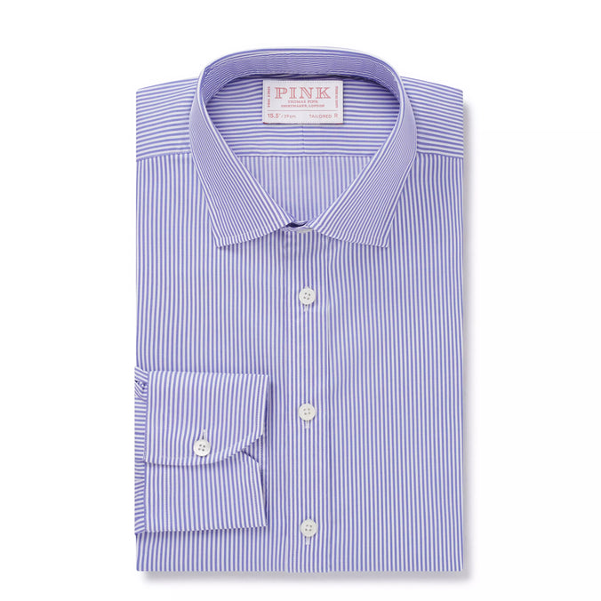 Blue & Navy Tailored Fit Bengal Twill Stripe Formal Shirt