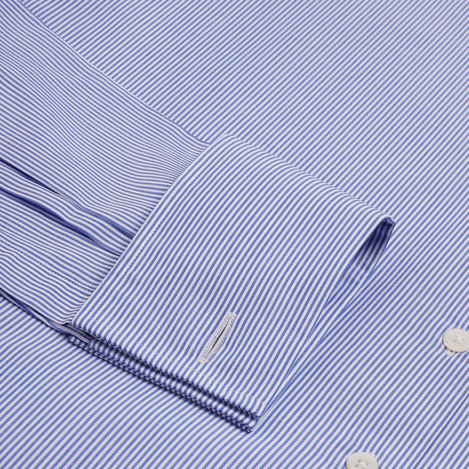 Blue & White Slim Fit Double Cuff Panama Thin Stripe Formal Shirt