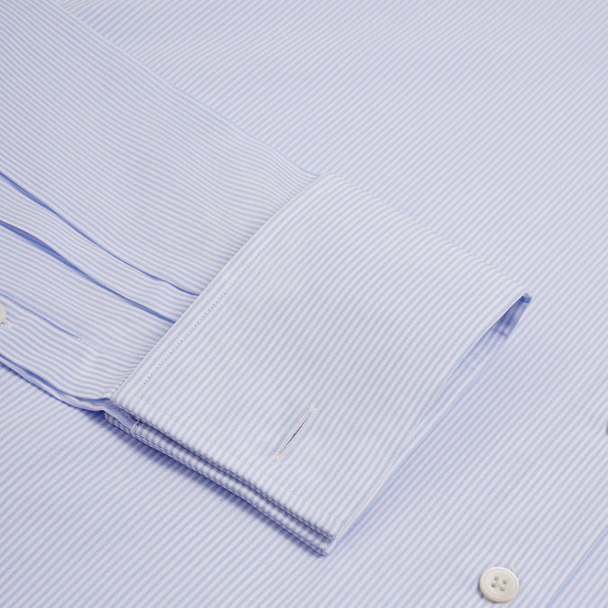 Sapphire Blue & White Slim Fit Double Cuff Panama Thin Stripe Formal Shirt