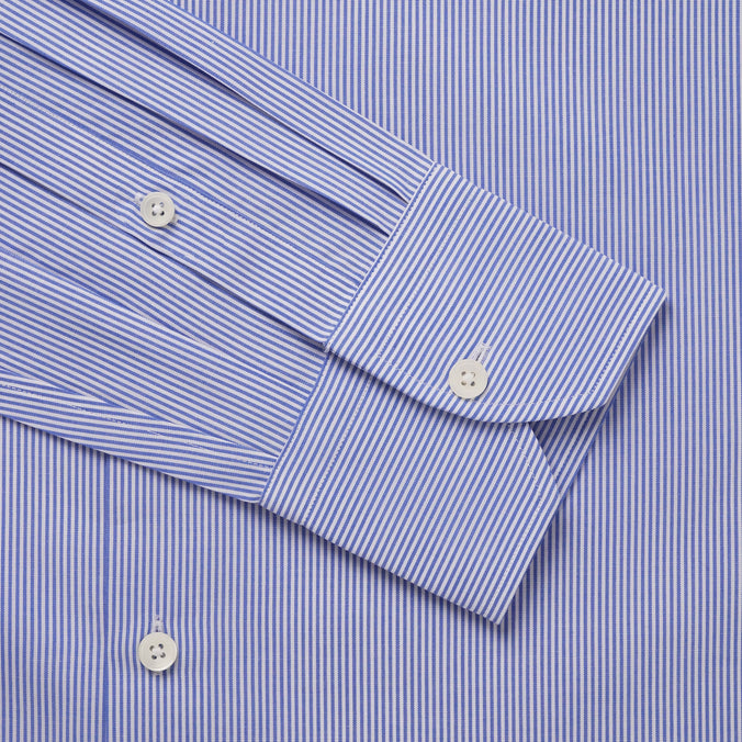 Blue & White Slim Fit Panama Thin Stripe Formal Shirt
