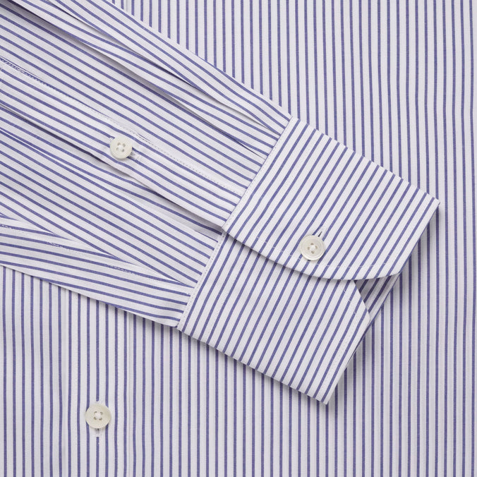 Deep Blue & White Tailored Fit Panama Medium Stripe Formal Shirt