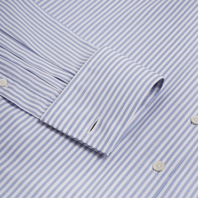 Blue & White Classic Fit Double Cuff Panama Stripe Formal Shirt