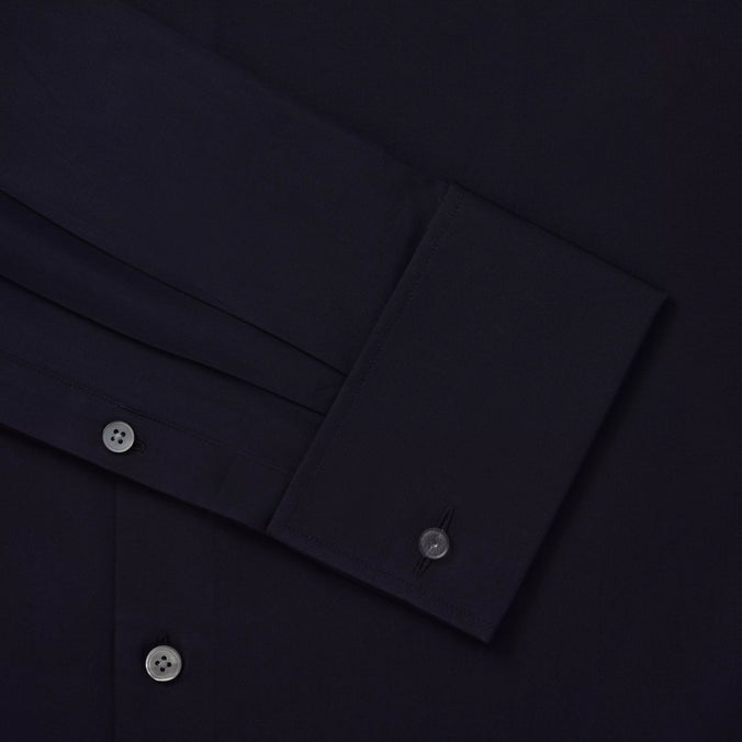 Navy Blue Classic Fit Double Cuff Ramses Cotton Poplin Formal Shirt