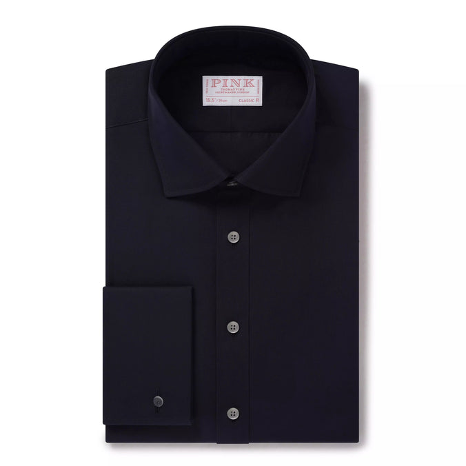 Navy Blue Classic Fit Double Cuff Ramses Cotton Poplin Formal Shirt