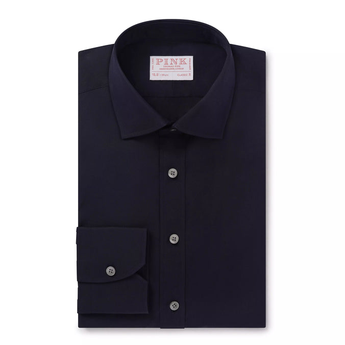 Navy Blue Classic Fit Ramses Cotton Poplin Formal Shirt