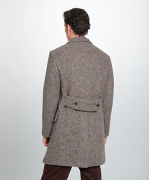Brown British Wool Herringbone Peak Lapel Overcoat
