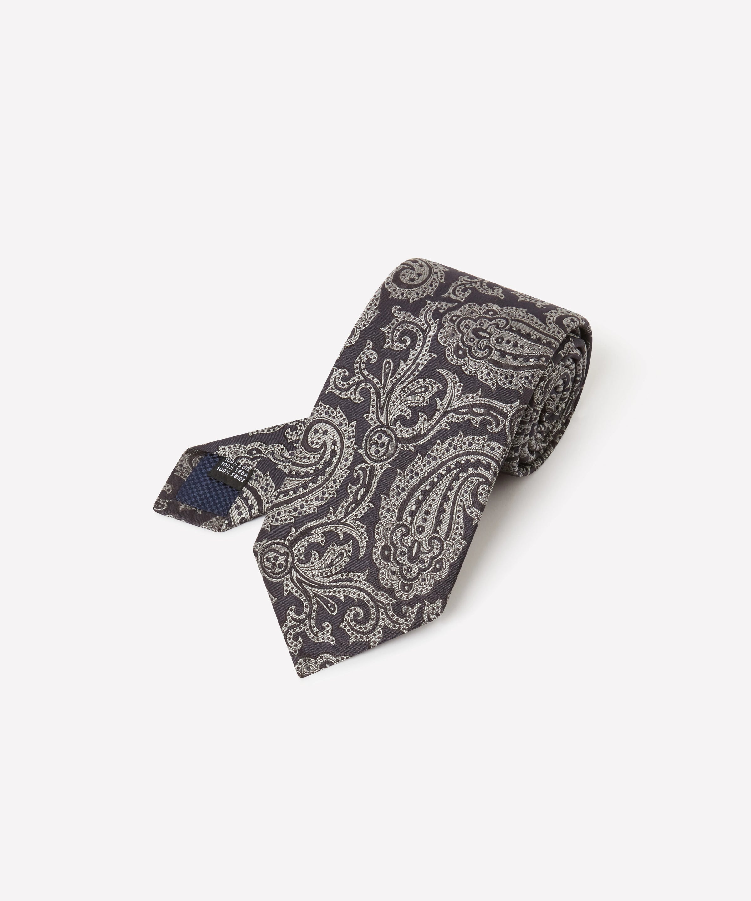 Black & Grey Contrast Paisley Silk Tie