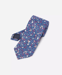 Blue & Pink Small Floral Silk Printed Tie