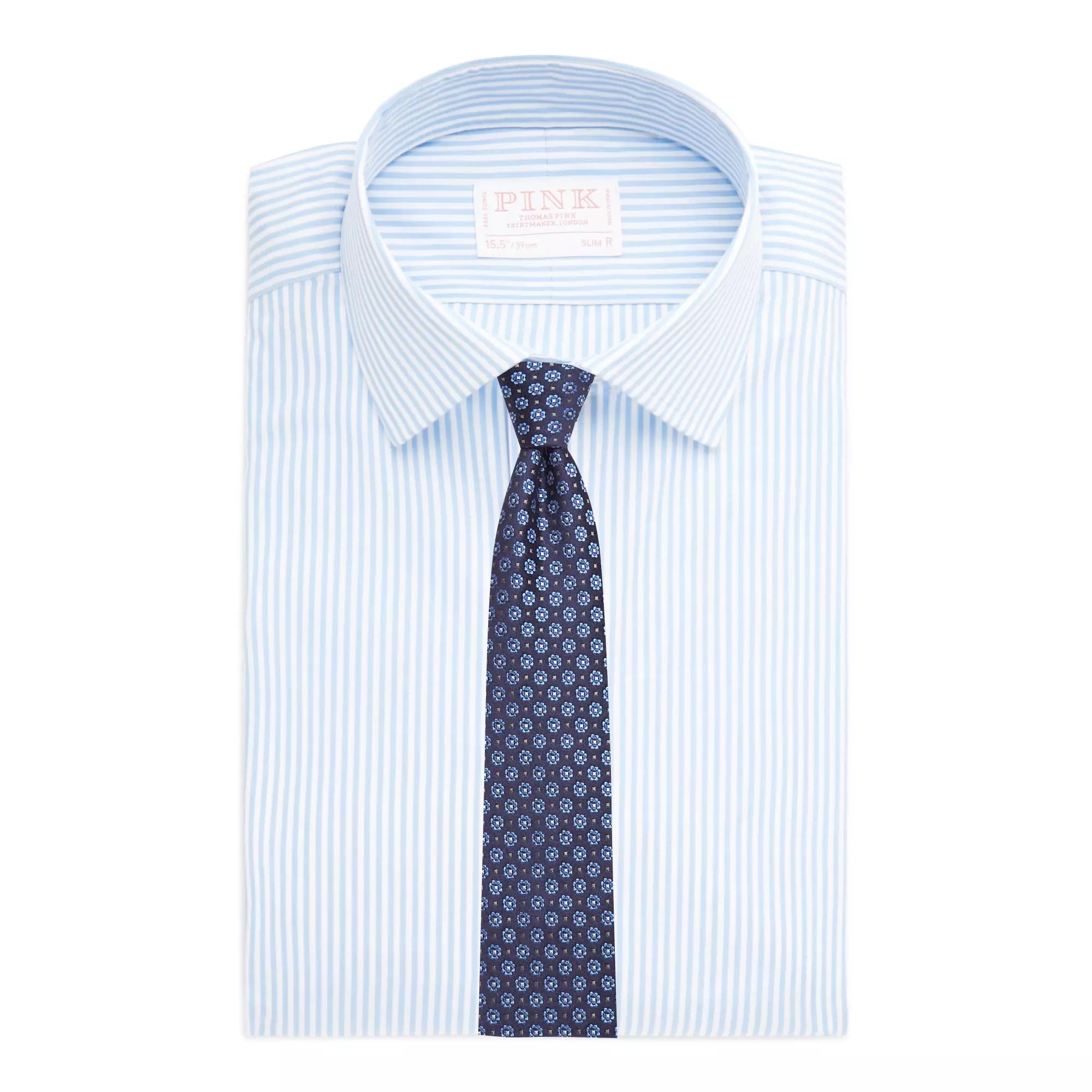 Pale Blue & White Slim Fit Double Cuff Core Poplin Bengal Stripe Formal Shirt