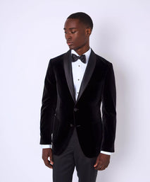 Black Tailored Fit Velvet Unstructured Evening Jacket