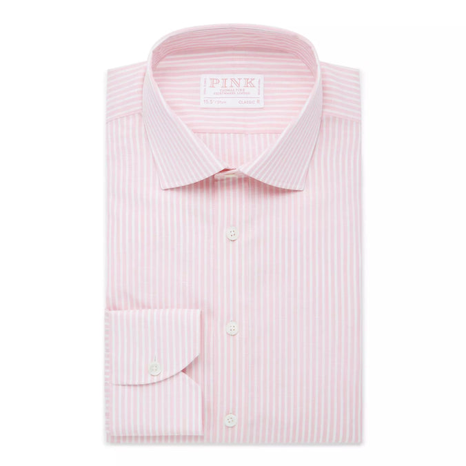Pale Pink & White Classic Fit Provence Slubbed Bengal Formal Shirt