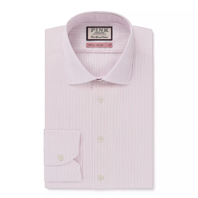 Pale Pink & White Slim Fit Fine Slub Stripe Formal Shirt