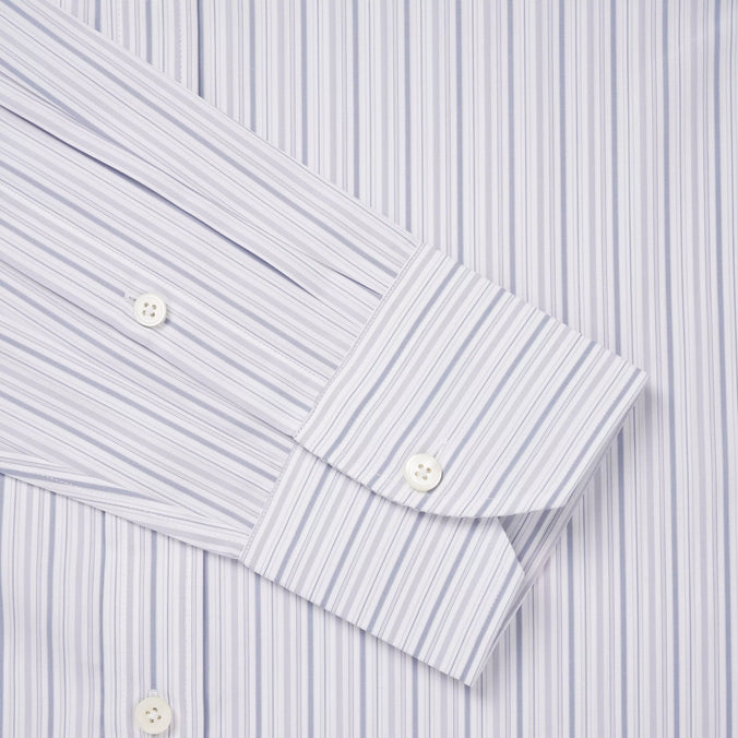 Pale Grey & Blue Slim Fit Supraluxe Multi Stripe Formal Shirt