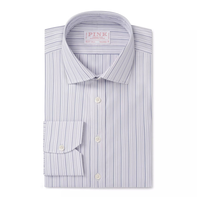 Pale Grey & Blue Tailored Fit Supraluxe Multi Stripe Formal Shirt