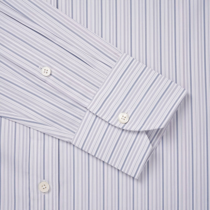 Pale Grey & Blue Tailored Fit Supraluxe Multi Stripe Formal Shirt
