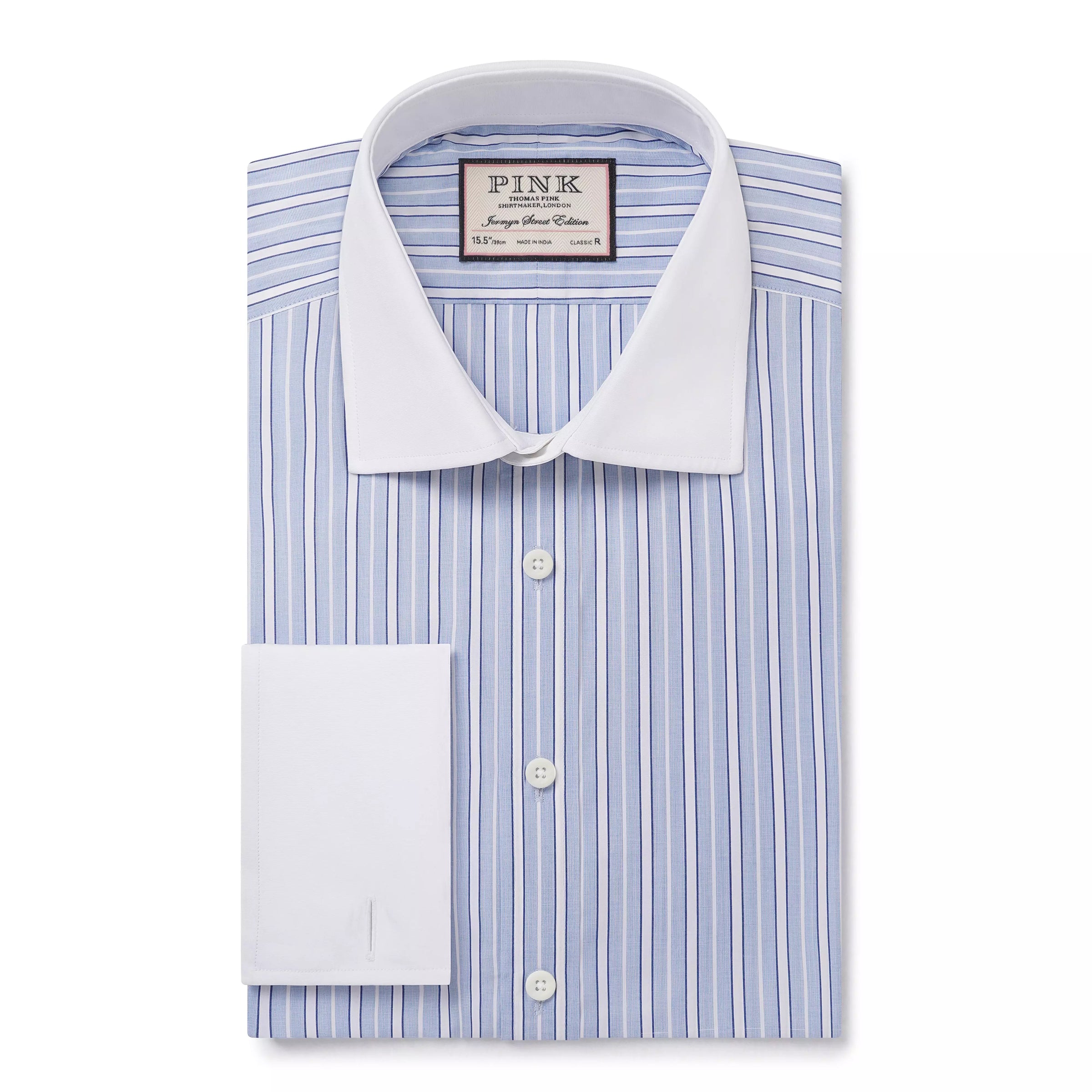 Pale Blue & Blue Classic Fit Double Cuff Bloomsbury Stripe Formal Shirt