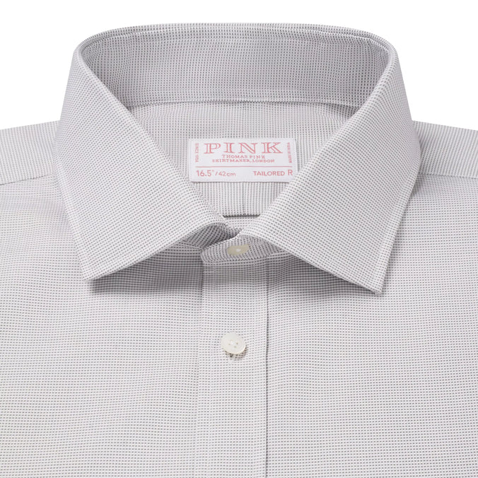 Pale Grey Tailored Fit Double Cuff Jacquard Micro Check Formal Shirt