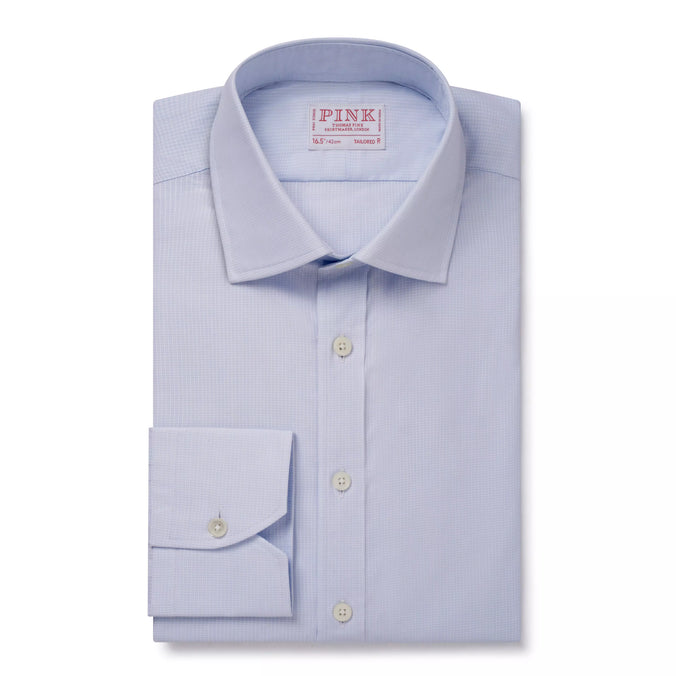 Pale Blue Tailored Fit Micro Check Formal Shirt