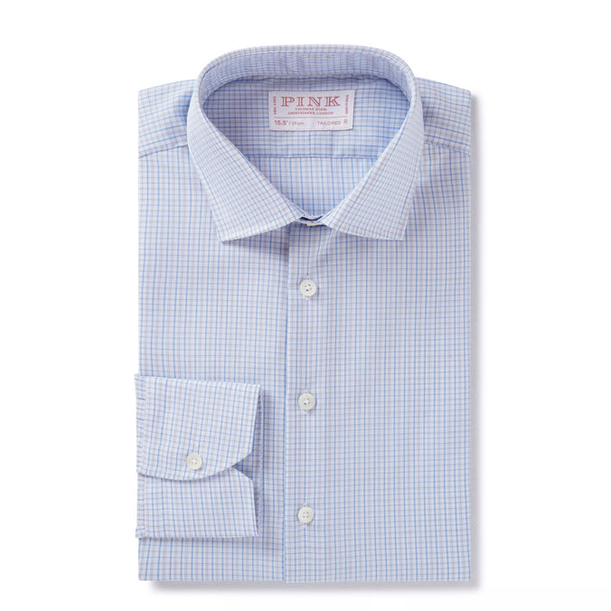 Pale Grey & Blue Tailored Fit Grid Check Formal Shirt