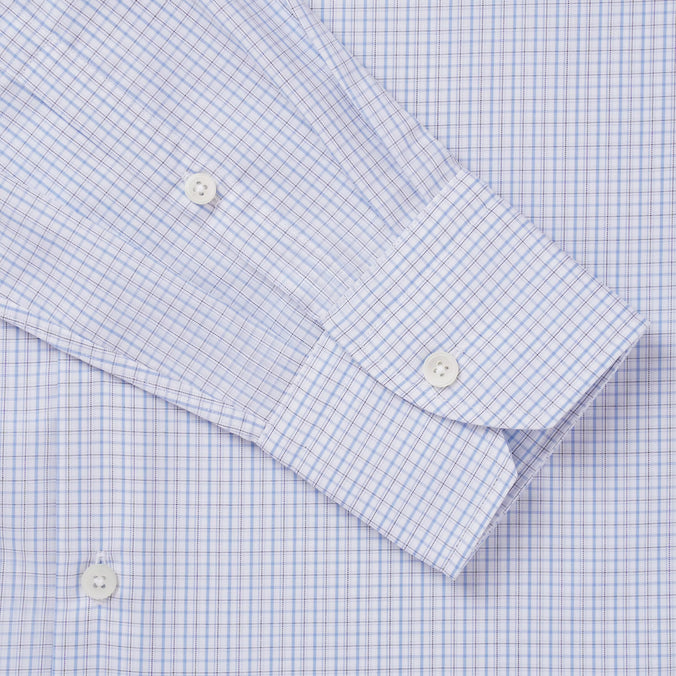 Pale Grey & Blue Tailored Fit Grid Check Formal Shirt