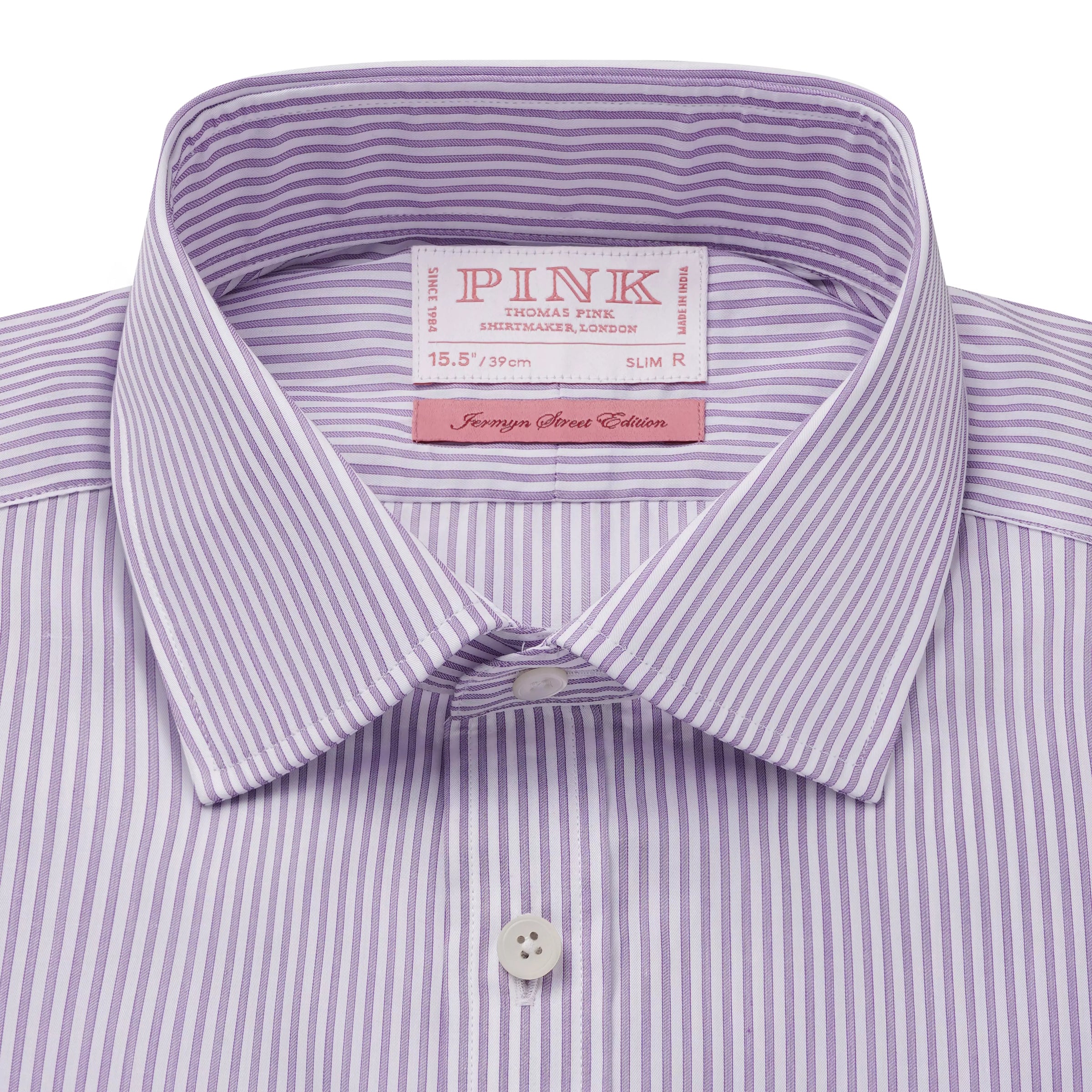 Purple & White Slim Fit Piumino Twill Stripe Formal Shirt