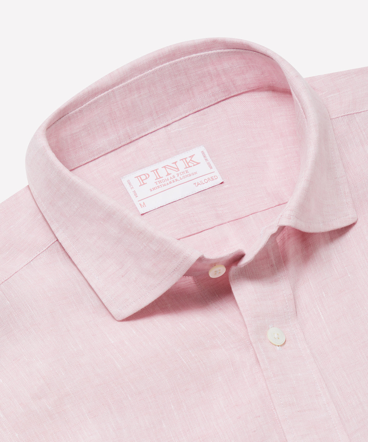 Pale Pink Tailored Fit Essential Linen Smart Casual Shirt