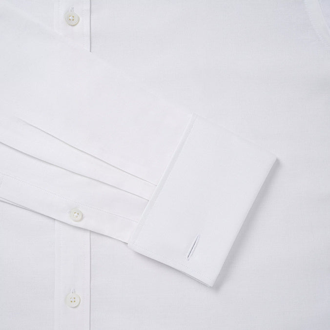 White Slim Fit Double Cuff Cotton Oxford Formal Shirt