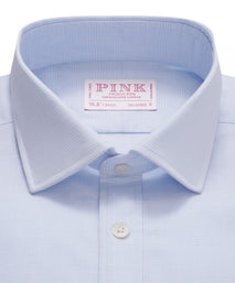 Pale Blue & White Tailored Fit Double Cuff Prince of Wales Check Formal Shirt